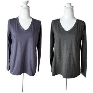 Eddie Bauer 2-Pack Long-Sleeve V-Neck T-Shirts - Mauve & Grey (Women's M/M)
